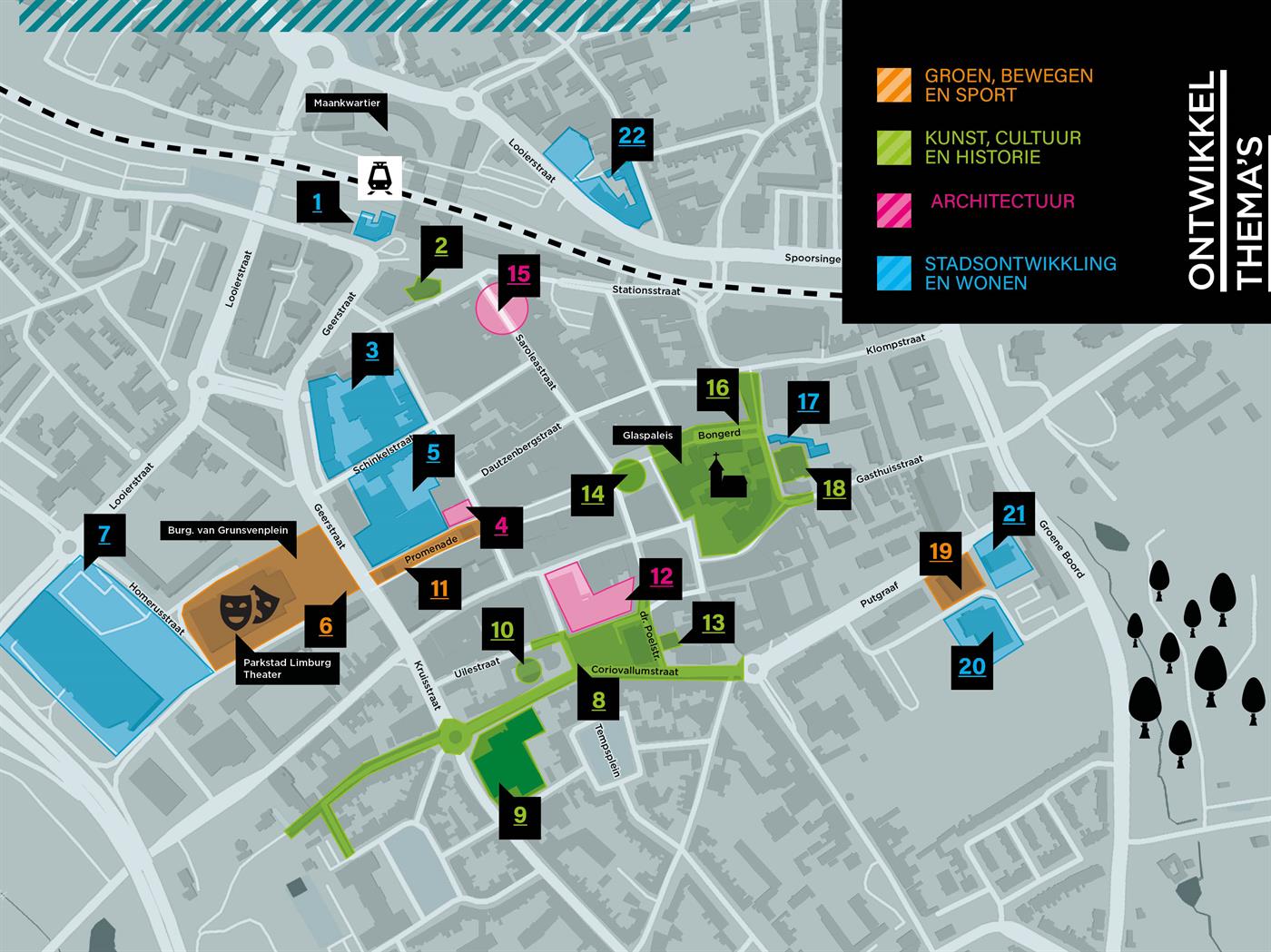 Stadsplattegrond van de plannen in Heerlen-Centrum